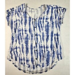 Maurices Womens XS Blue White Tie Dye Shibori Button Front Rayon Blouse A83547